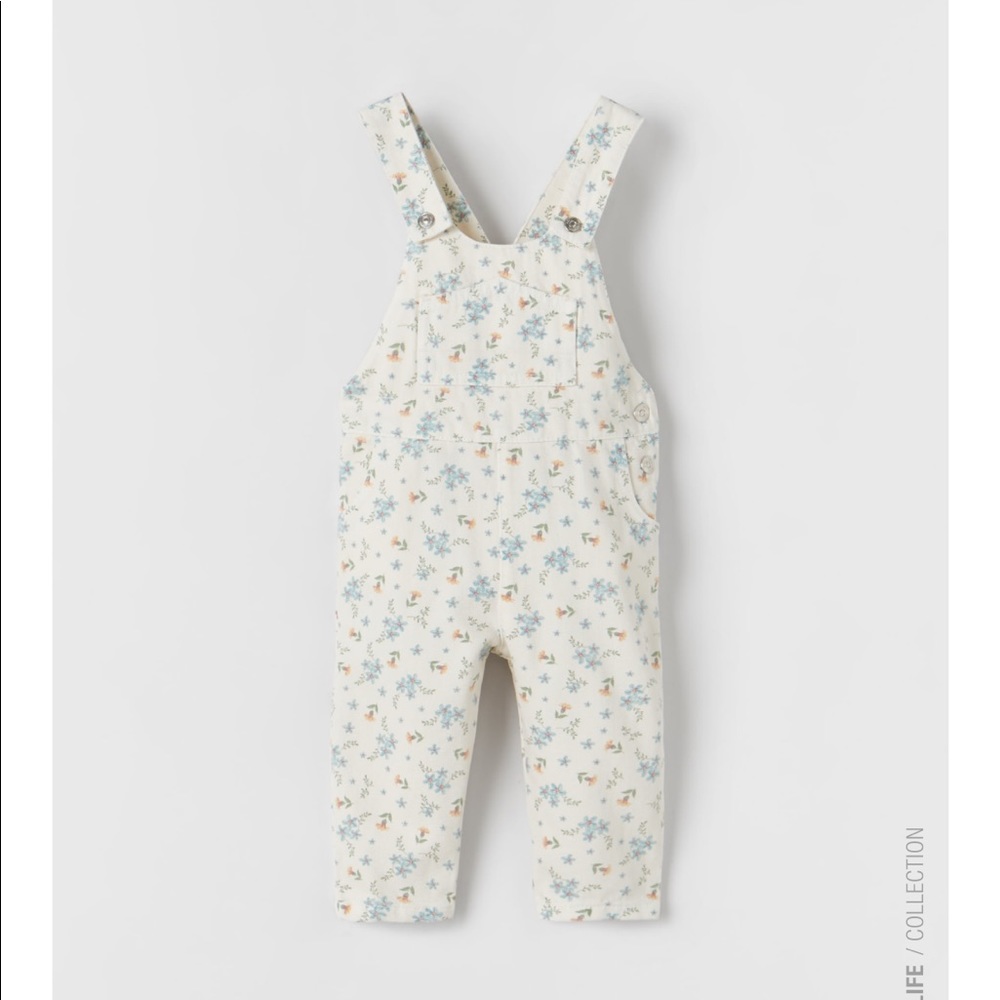 Zara floral denim overalls
